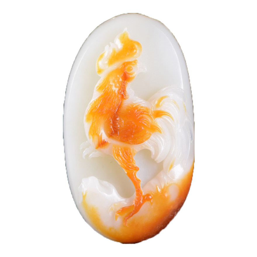 【金鸡报晓】 精品和田玉雄鸡挂件把件 83.15g