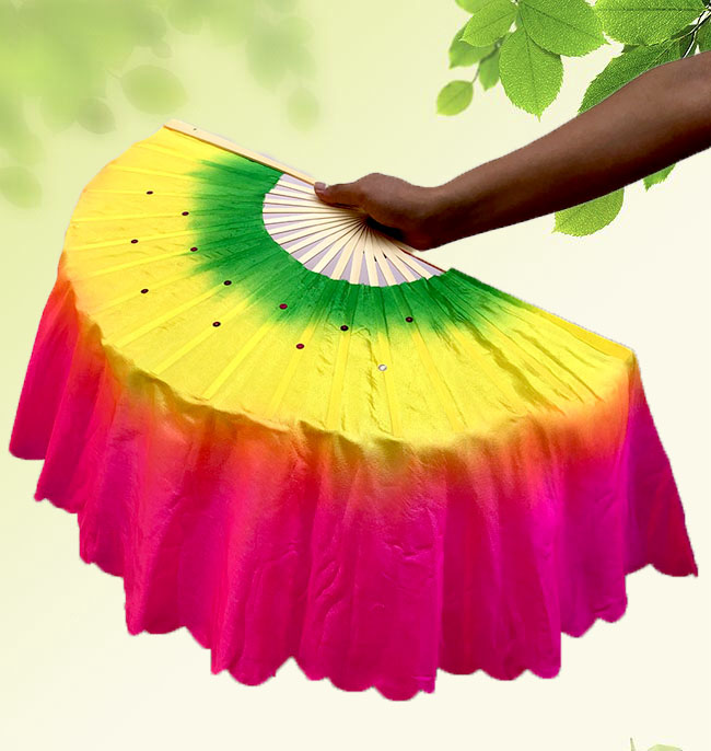 成人东北二人转扭秧歌扇子三色渐变儿童舞蹈扇广场舞双面加长一对