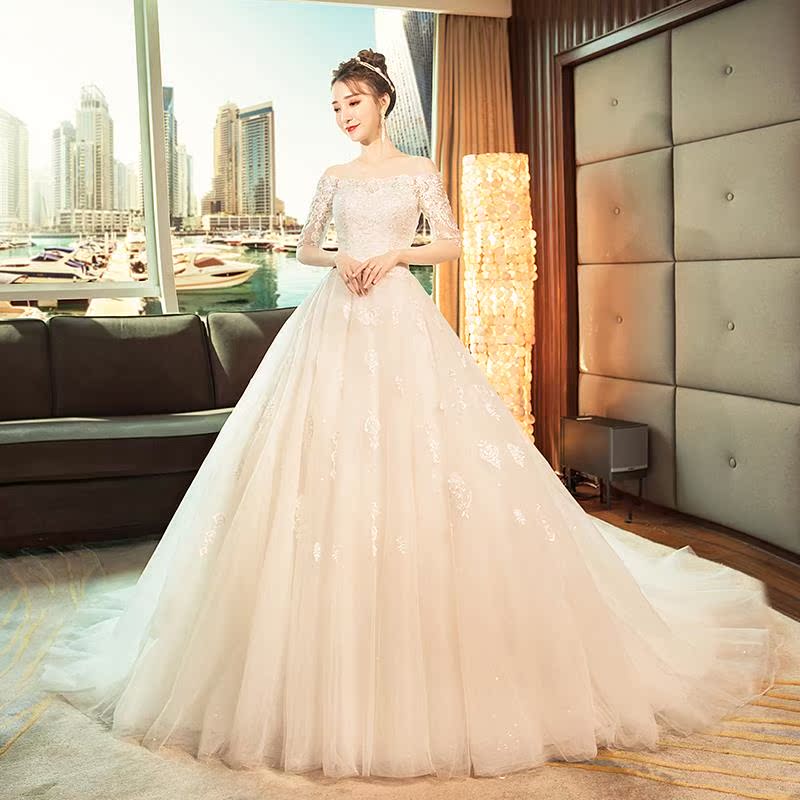 French Wedding dress 2019 new pattern Qi Di Hepburn bride Spring marry Tailing Long sleeve one word Retroin the Women's clothing/Boutique , Wedding/Cheongsam/Formal dress , Wedding category - from Buy2taobao.com to provide professional Taobao agent buy service