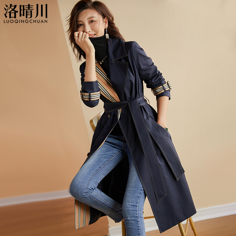 风衣中长款女春秋2021新款藏青色时尚洋气修身显瘦休闲百搭外套