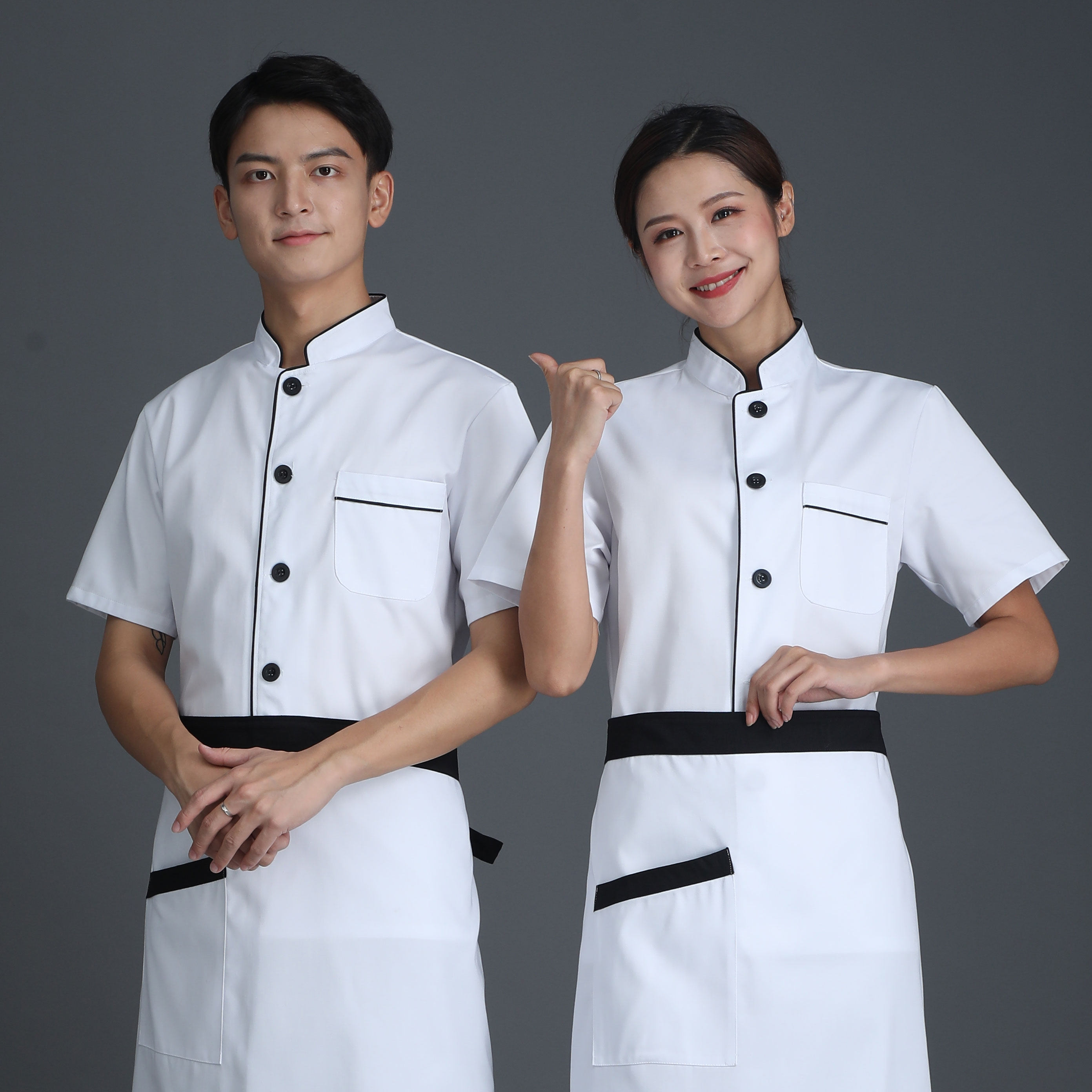 厨房服装女 工作服_酒店厨师工作服女短袖夏季薄款餐饮酒楼厨房衣服