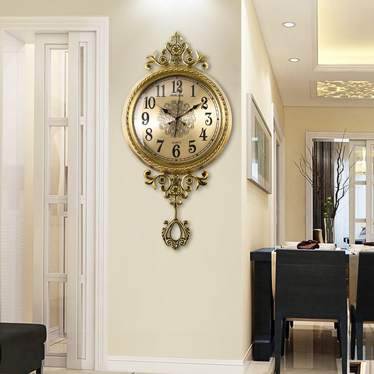 欧式纯铜挂钟客厅轻奢钟表美式复古家用挂表豪华时尚大气石英时钟