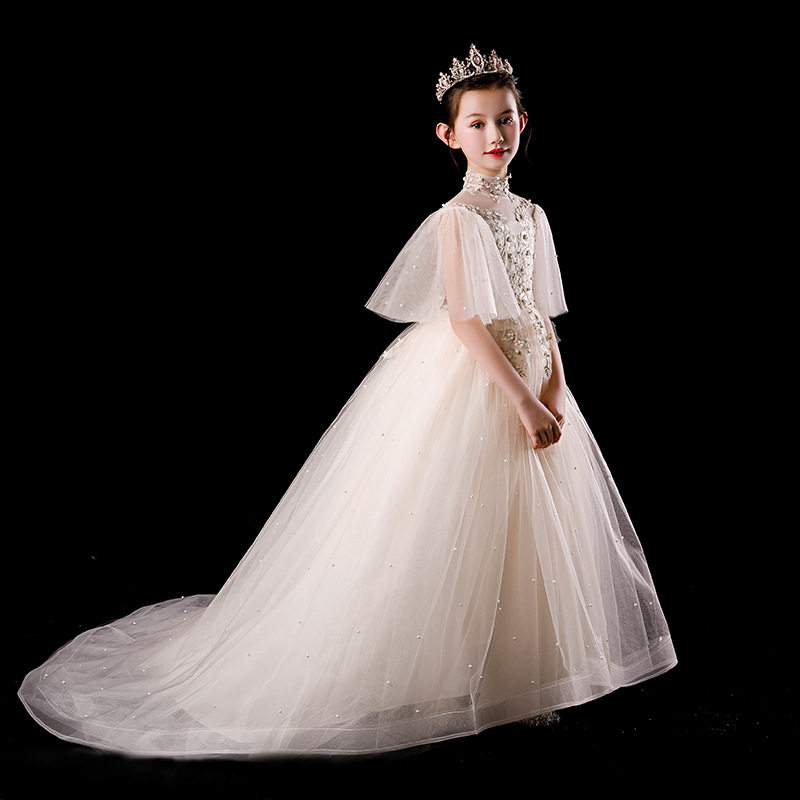 世界上最漂亮的高端公主裙新款女童生日长拖尾婚纱礼服钢琴演出服