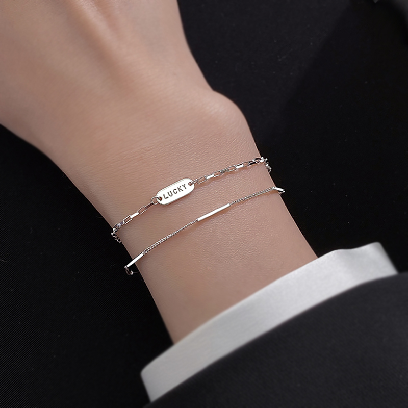 纯银lucky手链女学生ins小众设计手饰叠戴多层手链