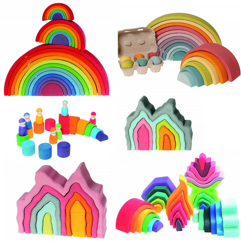 德国grimms彩虹积木grimms德国制造手工积木早教儿童益智玩具