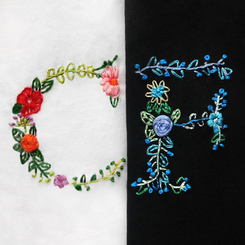 姓氏字母刺绣diy情侣装t恤手工定制短袖520礼物自己绣衣服材料包