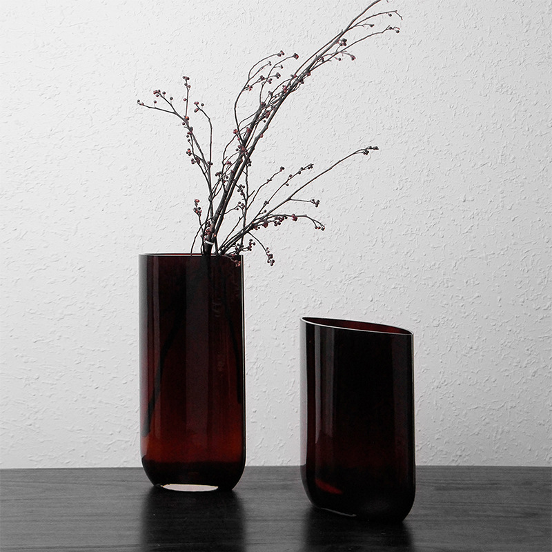 北欧现代轻奢玻璃花瓶摆件高质感琉扁形璃花器样板间酒店装饰品
