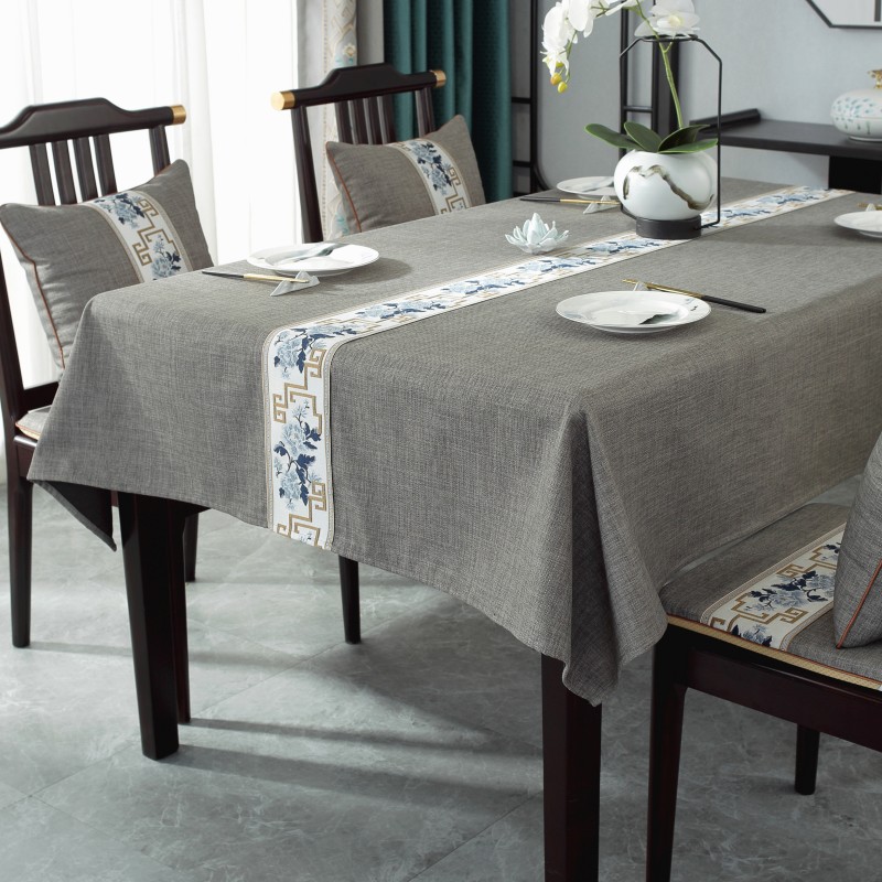 桌布新中式现代简约棉亚麻高级感餐桌布中国风会议桌茶几台布定制