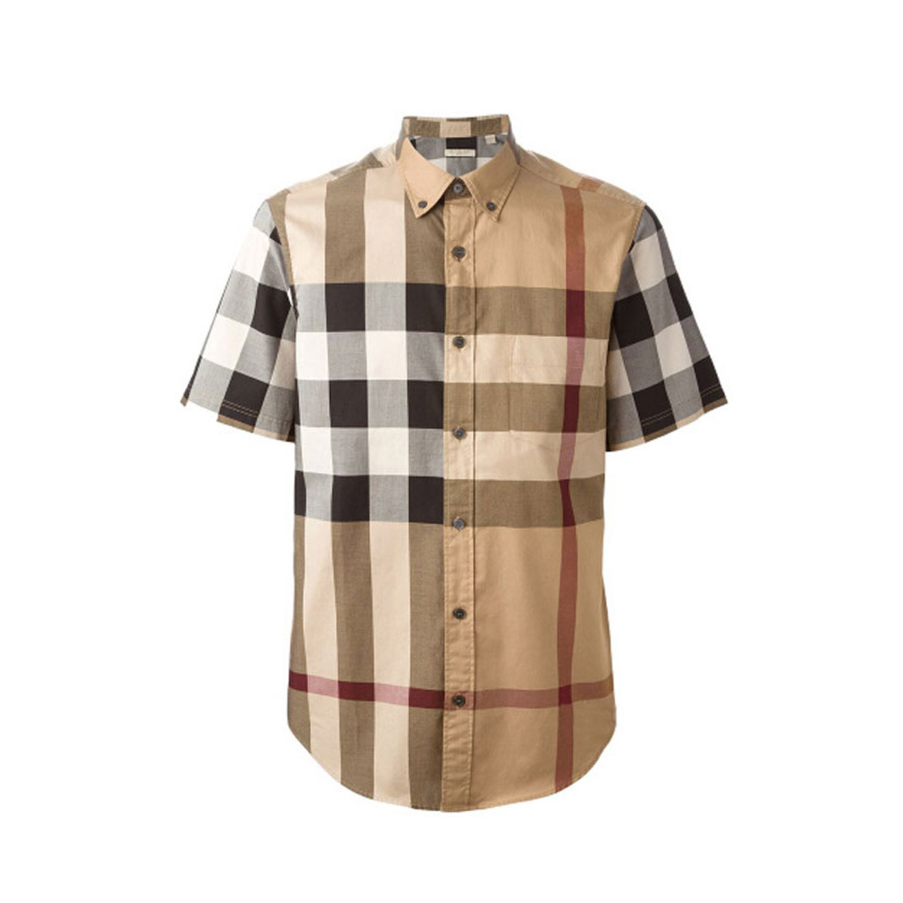 [9.9新]巴宝莉burberry男士衬衣大格纹经典款短袖衬衫m号卡其色
