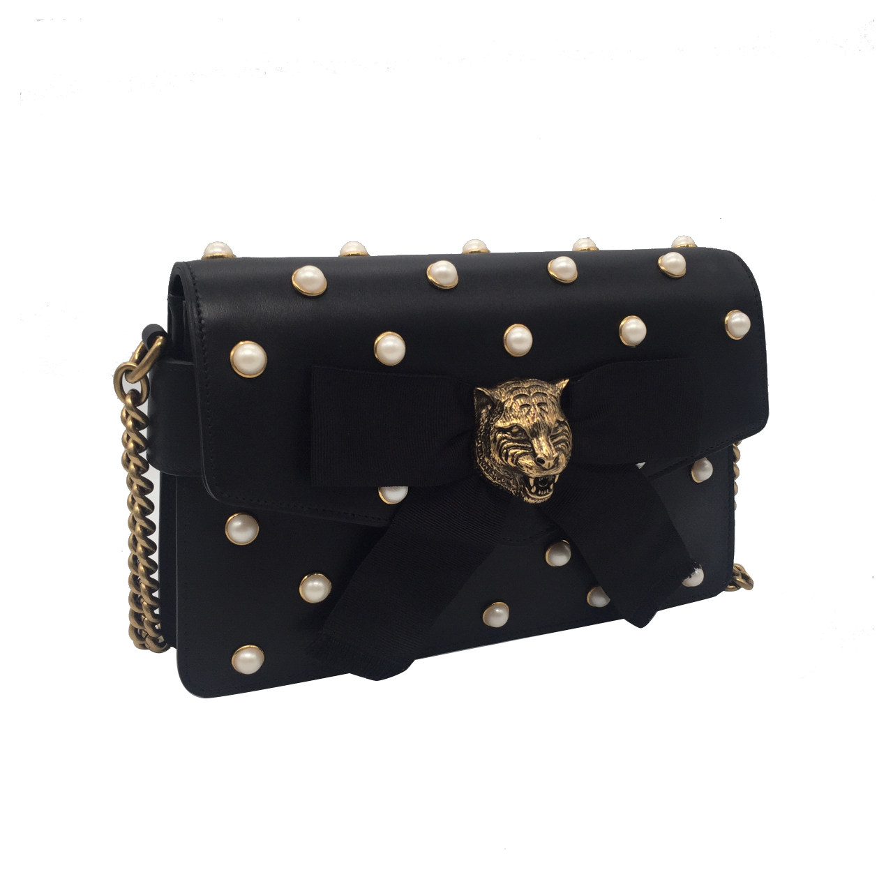 [即拍即得][9.9新]古驰gucci女士豹头单肩包高端好货