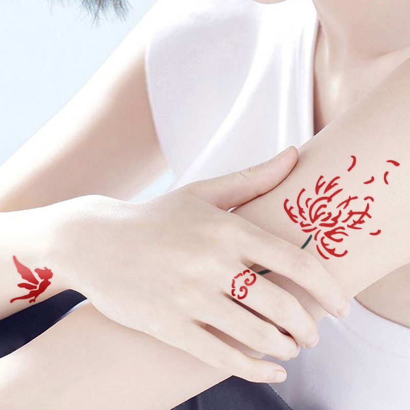 纹身贴防水 个性_纹身膏防水男女持久仿真刺青图案模版彩色彼岸花纹身