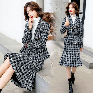千鸟格套裙两件套冬图片