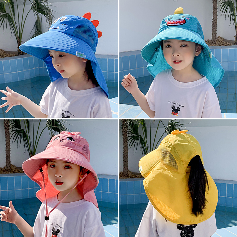 儿童防晒帽子遮阳防紫外线女童宝宝太阳男童夏季大帽檐渔夫帽沙滩