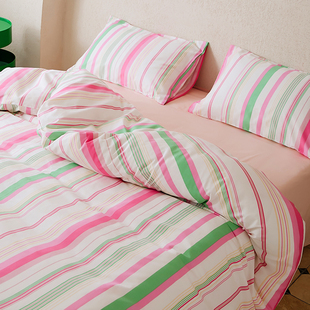 多巴胺彩虹条纹纯棉全棉床上四件套少女心宿舍被套床单三件套1.8m