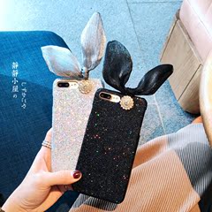 韩国水钻蕾丝兔耳朵iPhone7 plus手机壳苹果6s蝴蝶结闪粉保护套女