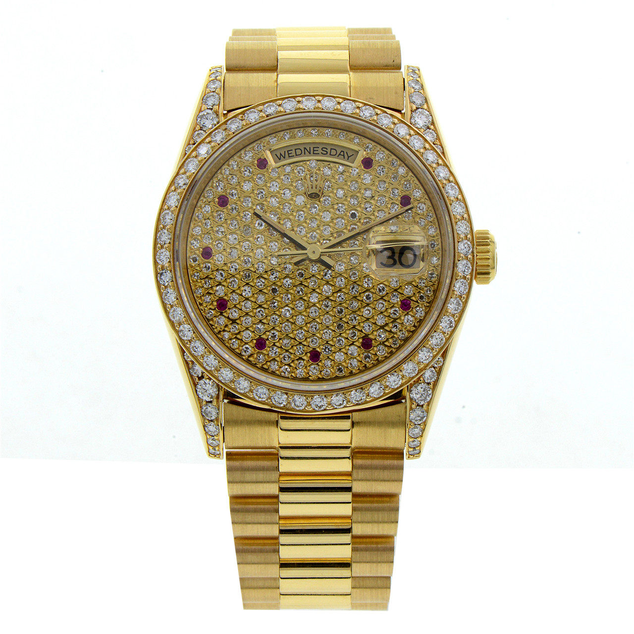 [9.0新]劳力士日志型自动机械男表后镶钻黄金腕表已使用hs-007