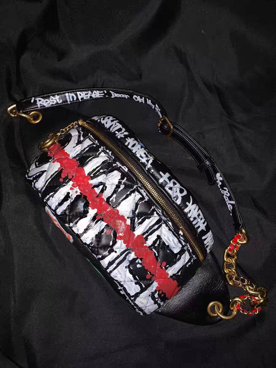 小众自主手工定制1of1remake涂鸦链条包饺子包权志龙gd同款