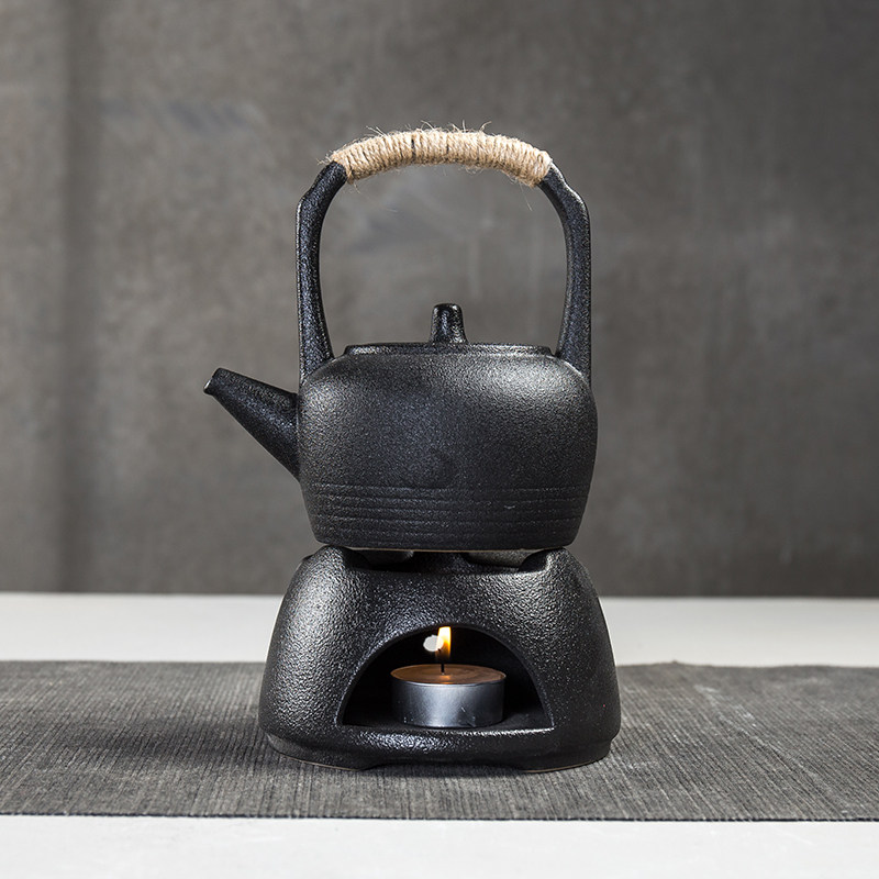 特价加热茶壶套装陶瓷_黑陶蜡烛煮茶器陶瓷加热炉日式煮茶壶温茶底座