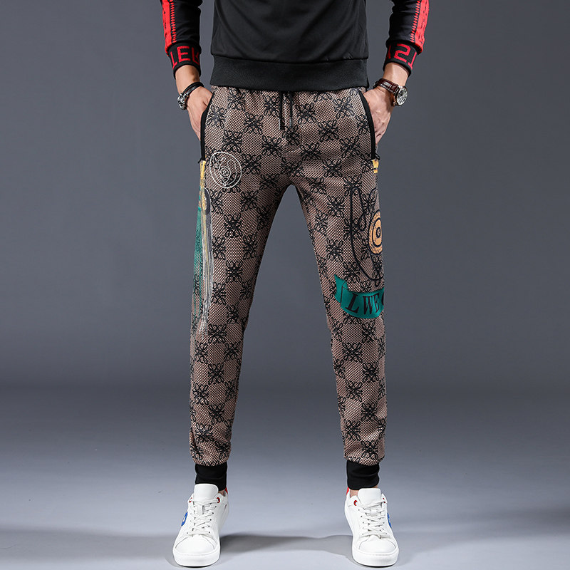 欧洲站潮牌花色运动裤男韩版潮流个性花裤子男秋冬新款束脚休闲裤