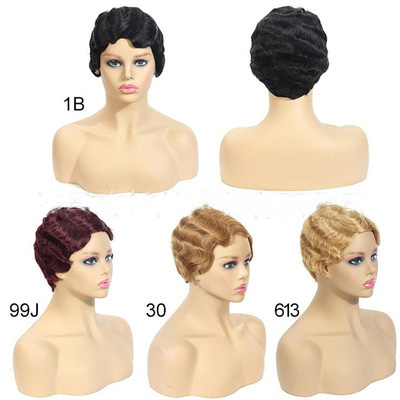 Pixie Cut Wig Finger Wave Human Hair Wig Short Curly在类目 美发护发/假发, 假发, 整顶假发中 - 来自Buy2taobao.com提供专业的淘宝代购服务
