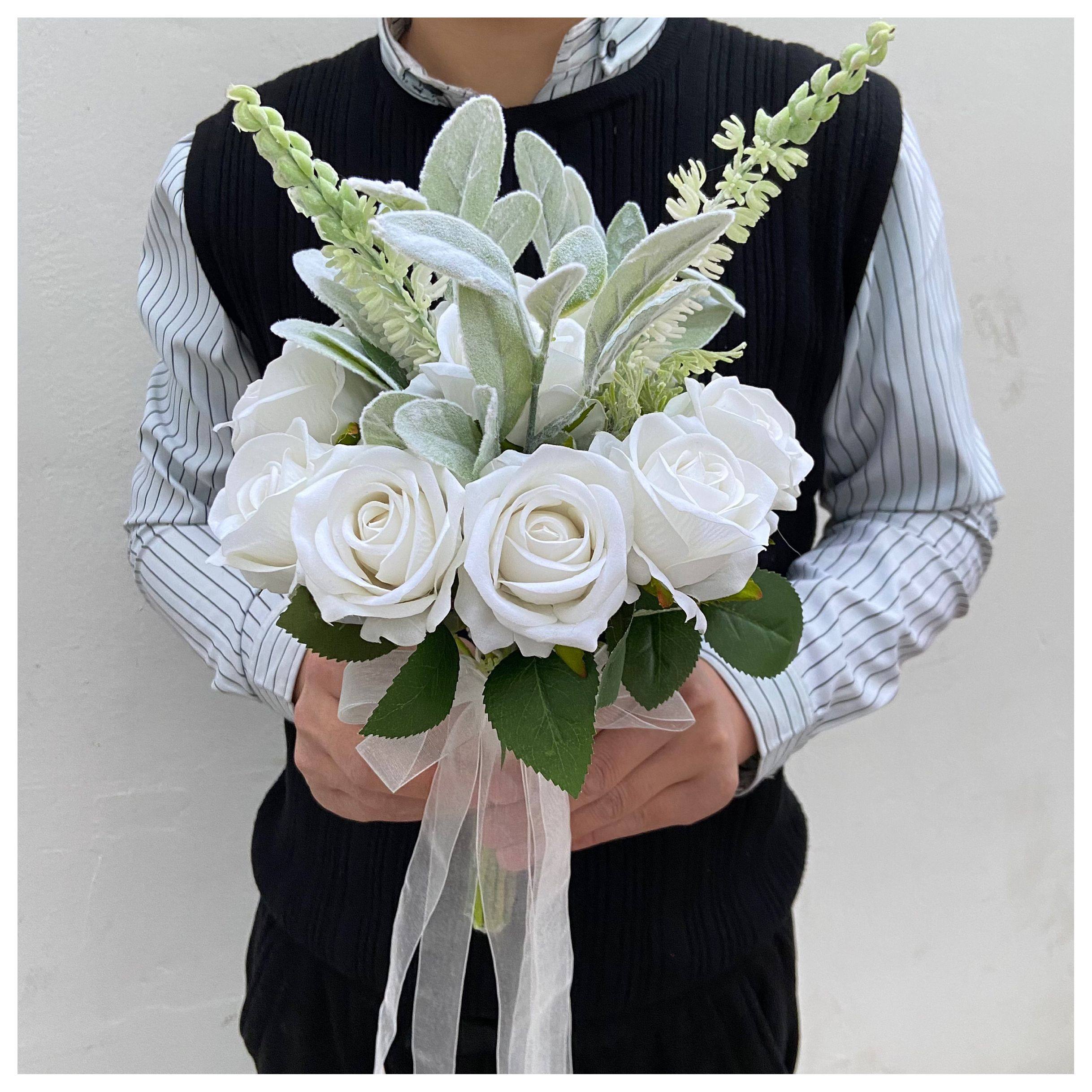 韩式新娘手捧花 韩系婚纱照拍摄玫瑰手捧花 结婚婚礼白色手拿花束