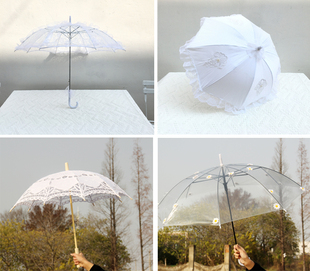外景旅拍婚纱摄影道具 文艺影楼海边拍照 儿童创意透明蕾丝伞雨伞