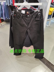 Lee专柜正品L157223HD898男士春秋黑色弹力破洞修身毛边牛仔裤