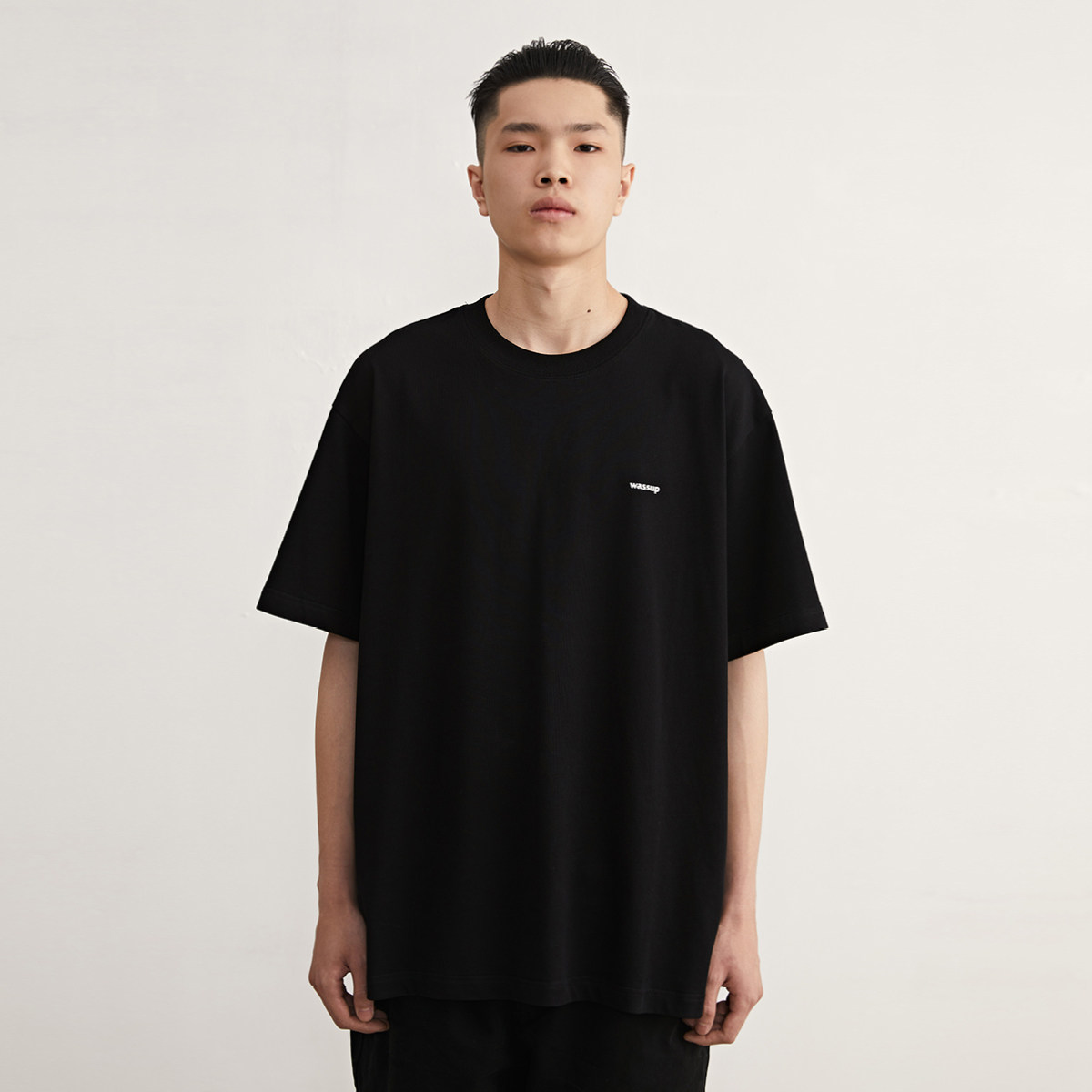 wassupt恤男夏季潮牌基础纯棉短袖 国潮白色黑色半袖情侣宽松女