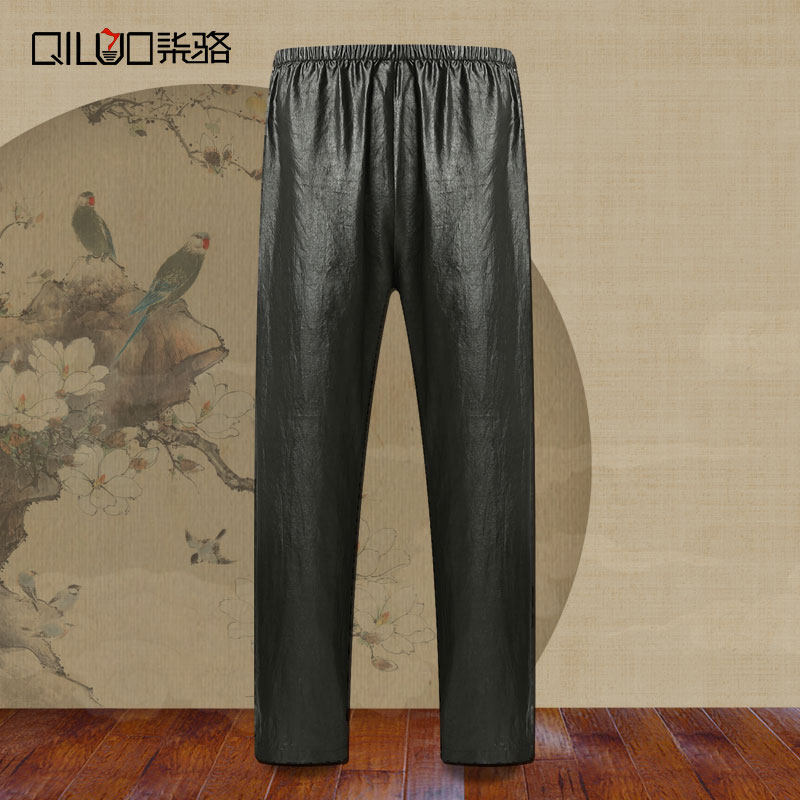 香云纱男裤子男士桑蚕丝休闲裤唐装中老年爸爸松紧腰薄款夏季男裤