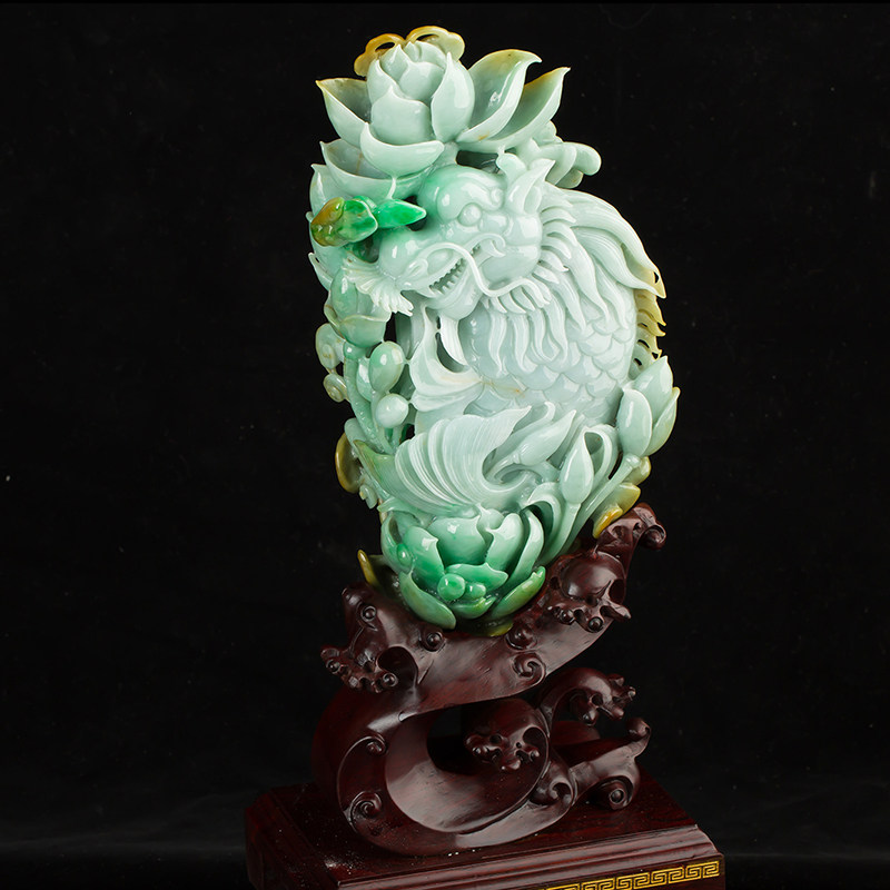 【四会直供】中国玉石雕刻大师苏红伟 翡翠鱼跃龙门摆件1.53kg