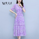 雪纺连衣裙2024新款女装夏季气质高级感修身显瘦紫色碎花中长裙子