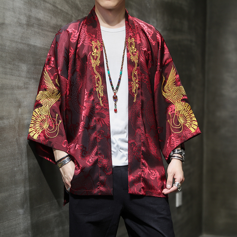 冰丝汉服男士古风刺绣道袍披风男款古装大码唐装外套中国风男装潮