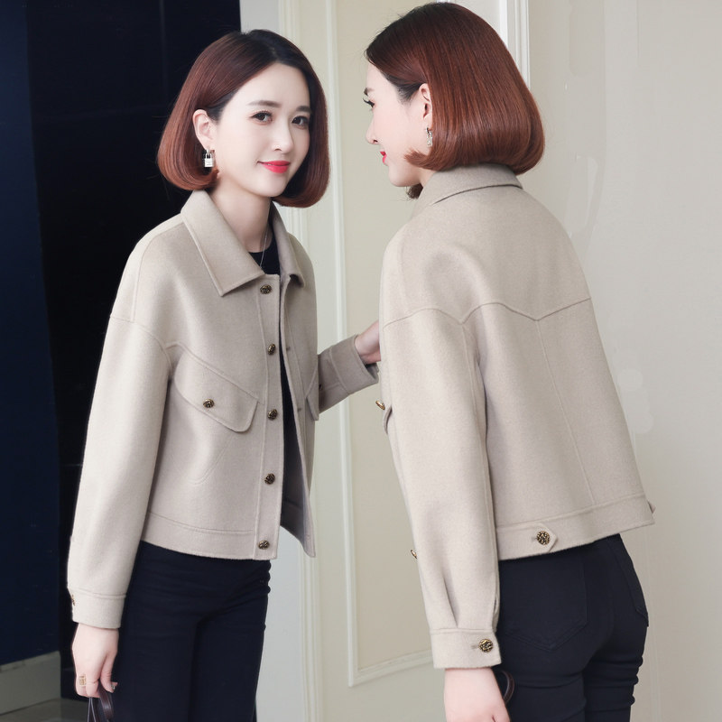 2021秋冬新款流行双面呢大衣女宽松羊毛大衣外套零羊绒短款小个子