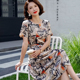 卡若维娅真丝连衣裙女短袖2025新款收腰显瘦中长款印花桑蚕丝裙子