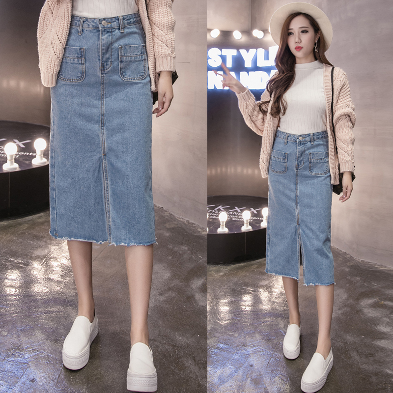 牛仔半身裙女2019新款高腰开叉中长款夏长裙韩版包臀一步裙春秋冬在类目 女装/女士精品, 半身裙中 - 来自Buy2taobao.com提供专业的淘宝代购服务