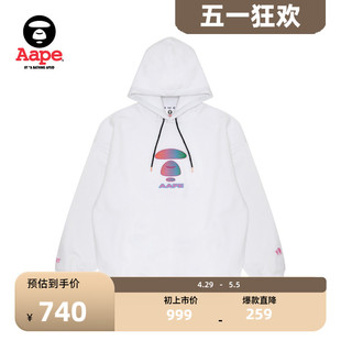 Aape旗舰店女装秋冬字母印花彩虹猿颜美式薄绒连帽卫衣A339XXL