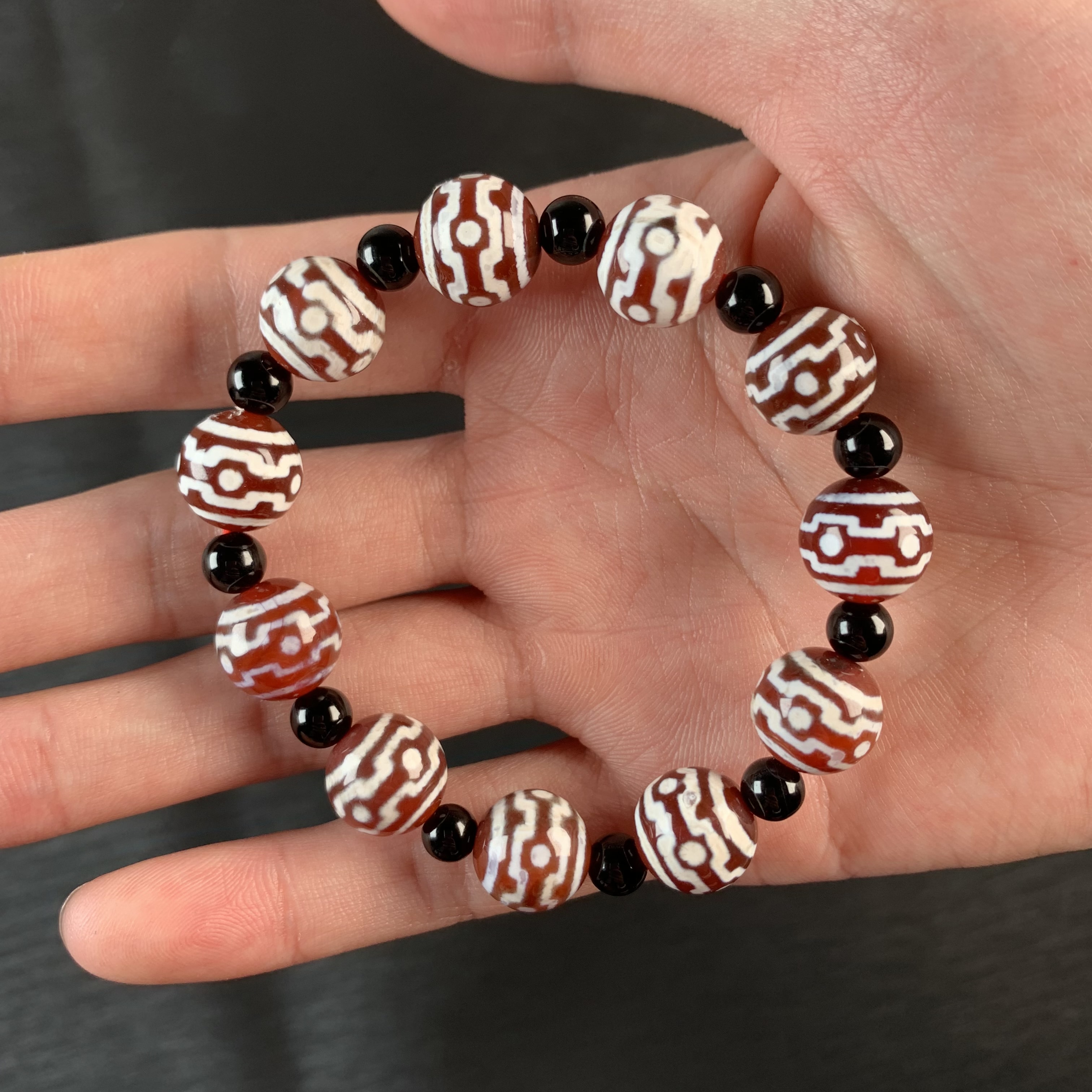 西藏正品三眼天珠手链红肉招财天珠天然玛瑙原石护身手串男女款风