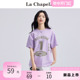 拉夏贝尔/La Chapelle字母印花短袖t恤女夏季紫色宽松显瘦上衣