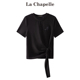 拉夏贝尔/La Chapelle黑色正肩短袖t恤女夏季薄款修身显瘦上衣