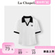 拉夏贝尔/La Chapelle正肩短袖T恤女夏季休闲学院风撞色POLO衫