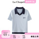 拉夏贝尔/La Chapelle撞色翻领短袖t恤女夏季新款修身显瘦上衣