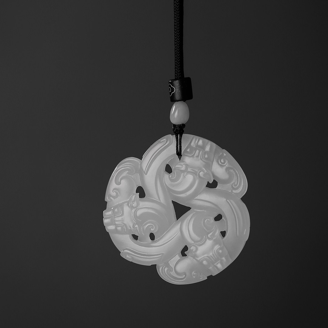 山海攻器 天然和田玉白玉龙形玉佩仿高古玉雕刻开运吊坠螭龙佩
