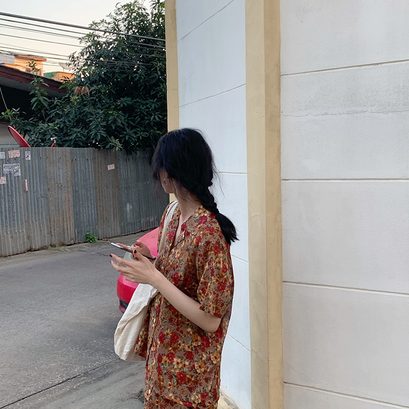 rinka大小姐夏季新款时尚印花小个子两件套装女短袖上衣搭半身裙