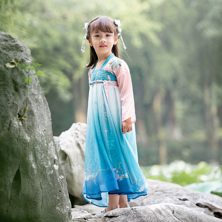 儿童汉服女童古装超仙中国风襦裙女宝宝改良原创唐装长袖连衣裙
