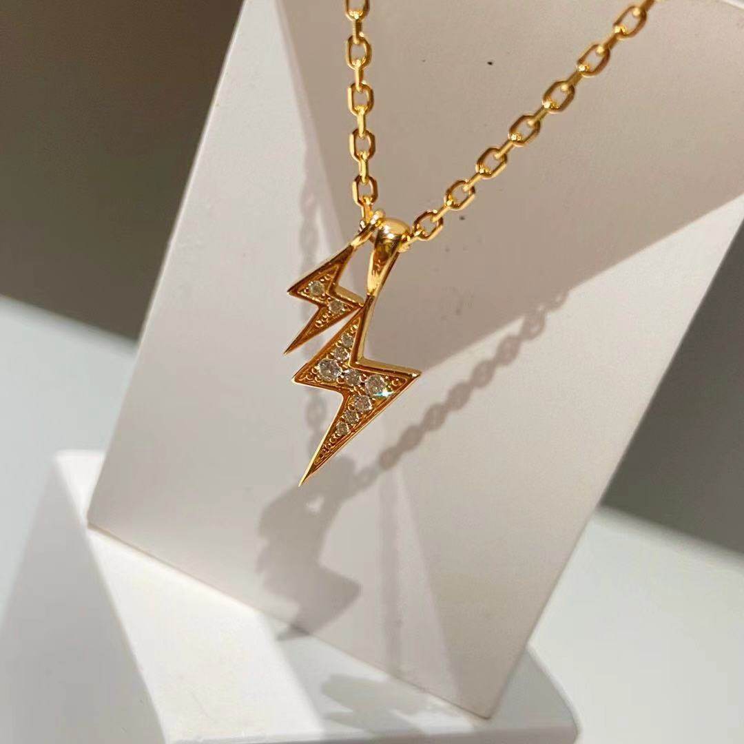 eyefunny风格闪电项链镶钻925银镀18k金日潮ins超火情侣首饰男女