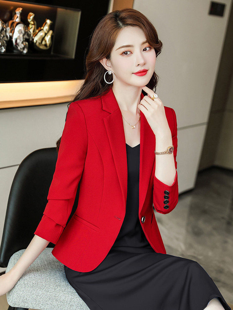 红色西装外套女小个子短款上衣2022春秋新款网红炸街休闲大码西服