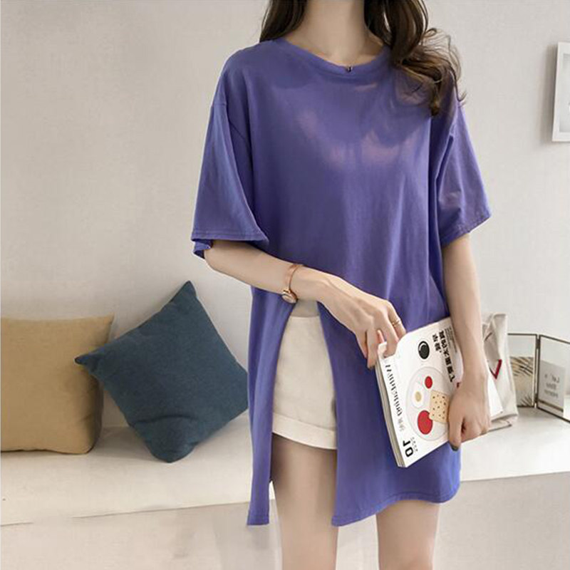 t恤女夏ulzzang中长款开叉短袖丅恤韩版潮学生宽松半袖体桖上衣服