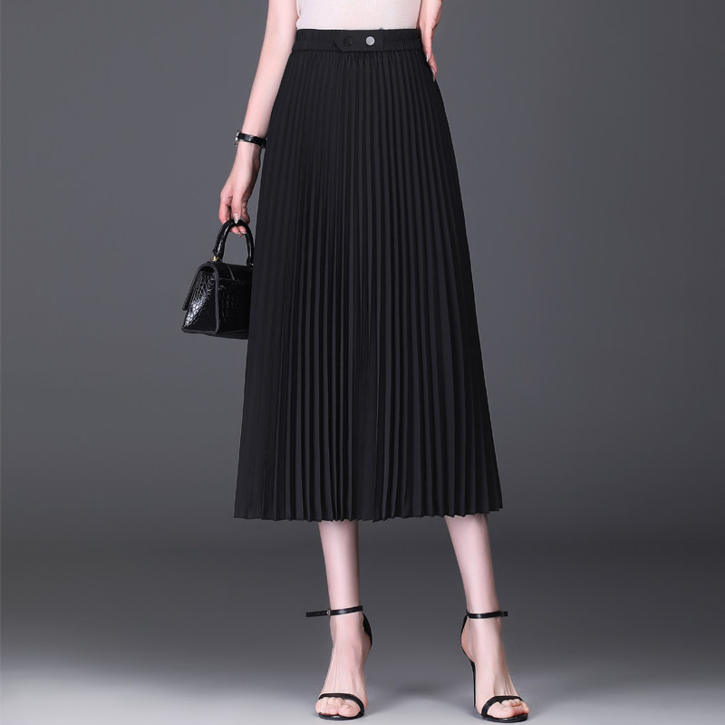 夏季雪纺百褶裙女中长款半身裙2021新款高腰气质a字裙显瘦长裙子