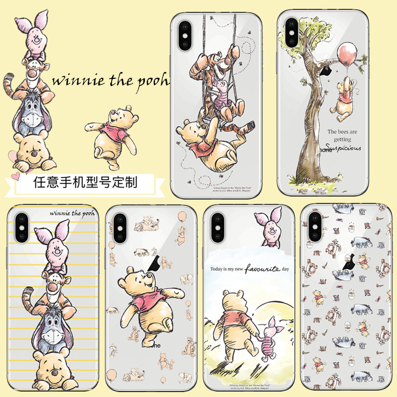 适用小熊维尼三星S10plus手机壳S9卡通透明S8+超薄全包s7edge定制