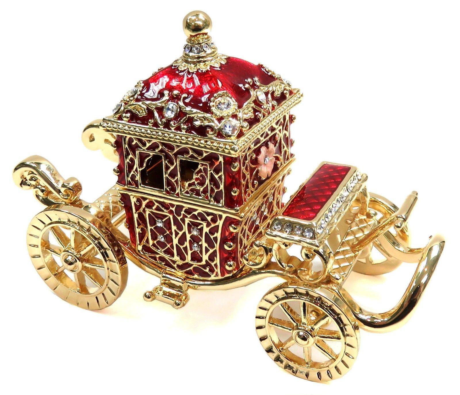 代购四轮马车水晶饰品盒子手绘珠宝宝盒红色首饰首饰盒